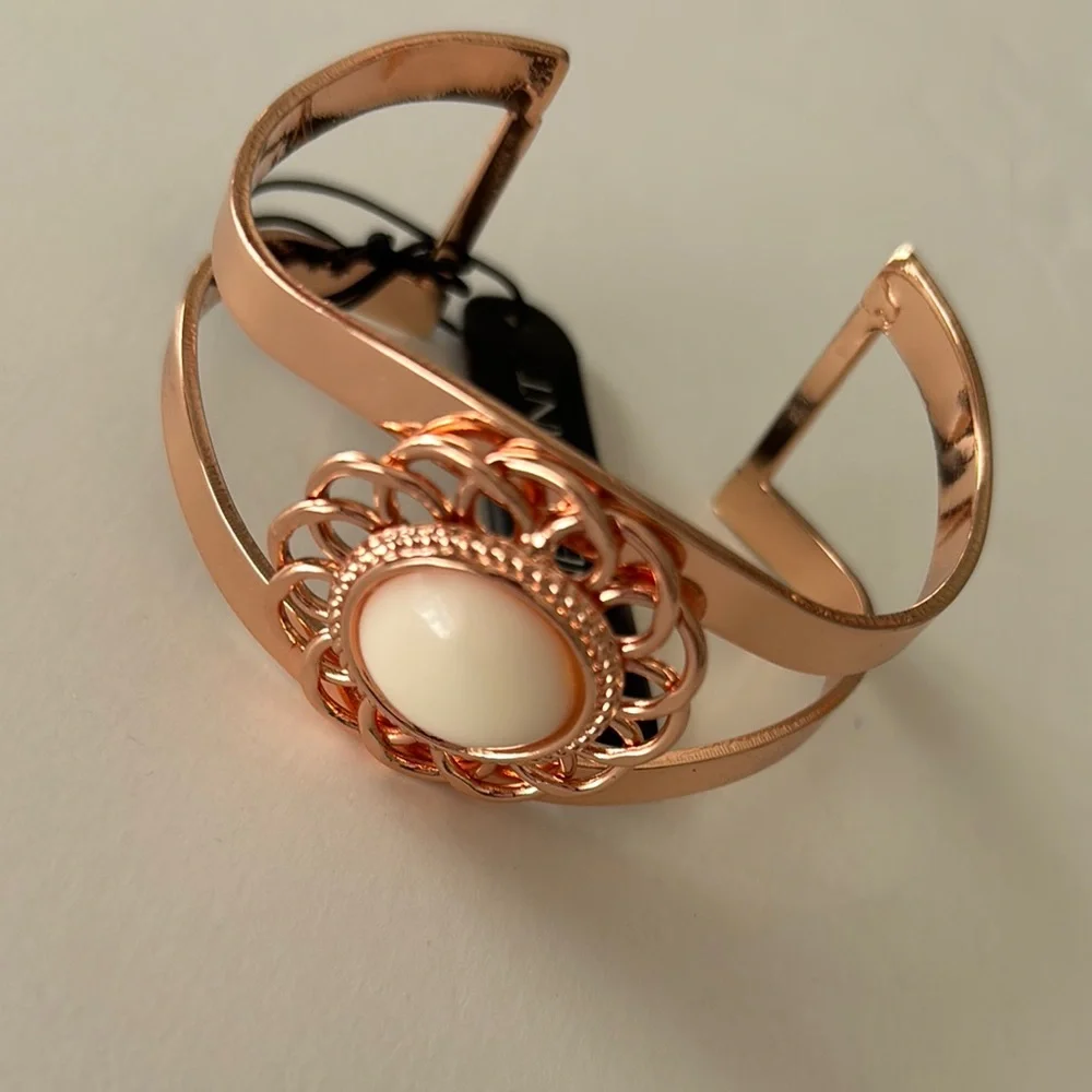 Lane Bryant Rose Gold and Cream Asymmetrical Filigree Cuff Bracelet